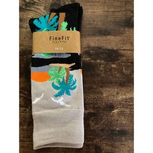 FineFit Fun Socks Tropical Beach Sunset Palm Tree Novelty Crew Socks Mens 10-13